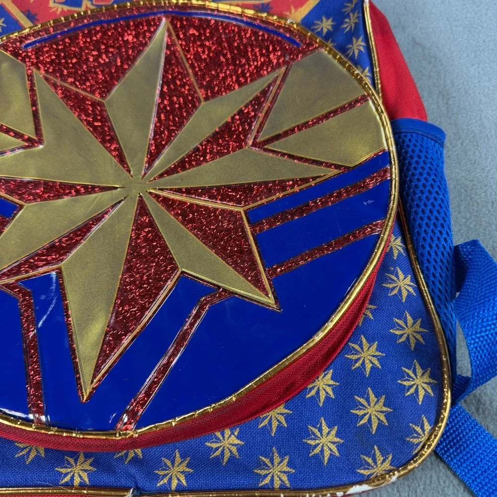 Marvel Captain‎ Marvel Backpack Red Blue Gold Star Glitter School Bag